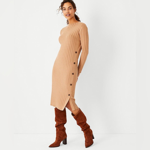 Ann Taylor Dresses & Skirts - Ann Taylor Side Button Ribbed Midi Sweater Dress, X-Large.